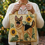 手作りバッグ　花模様のドイツ牧羊犬