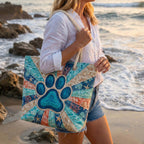 Handgjord Strandväska – Paw Prints Motif