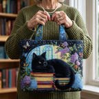 Handgjord axelväska med svart katt