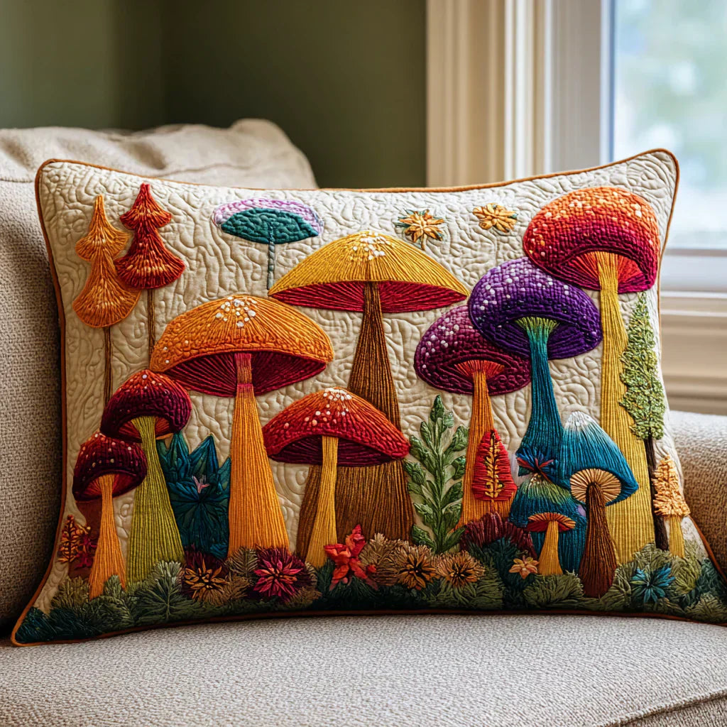 Kviltat Kuddfodral – Mushroom Garden