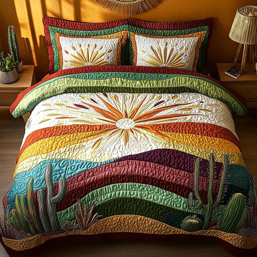 Kviltat Sängset 3 Delar – Cactus Sun