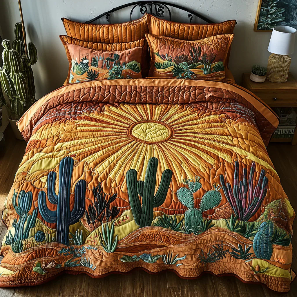 Kviltat Sängset 3 Delar – Cactus Sunrise
