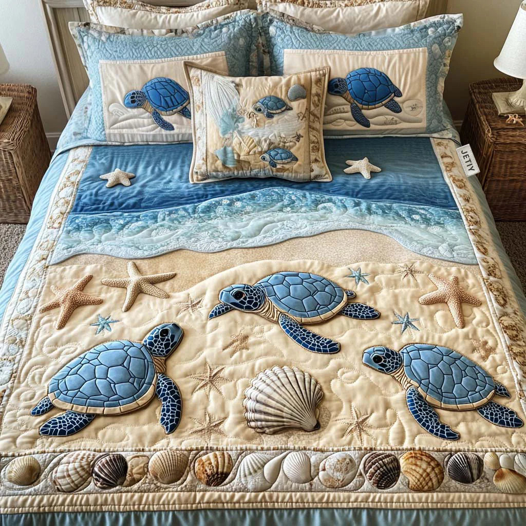Kviltat Sängset 3 Delar – Ocean Waves