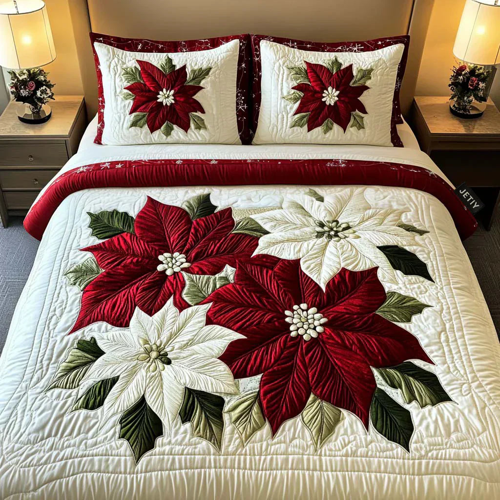Kviltat Sängset 3 Delar – Winter Poinsettia