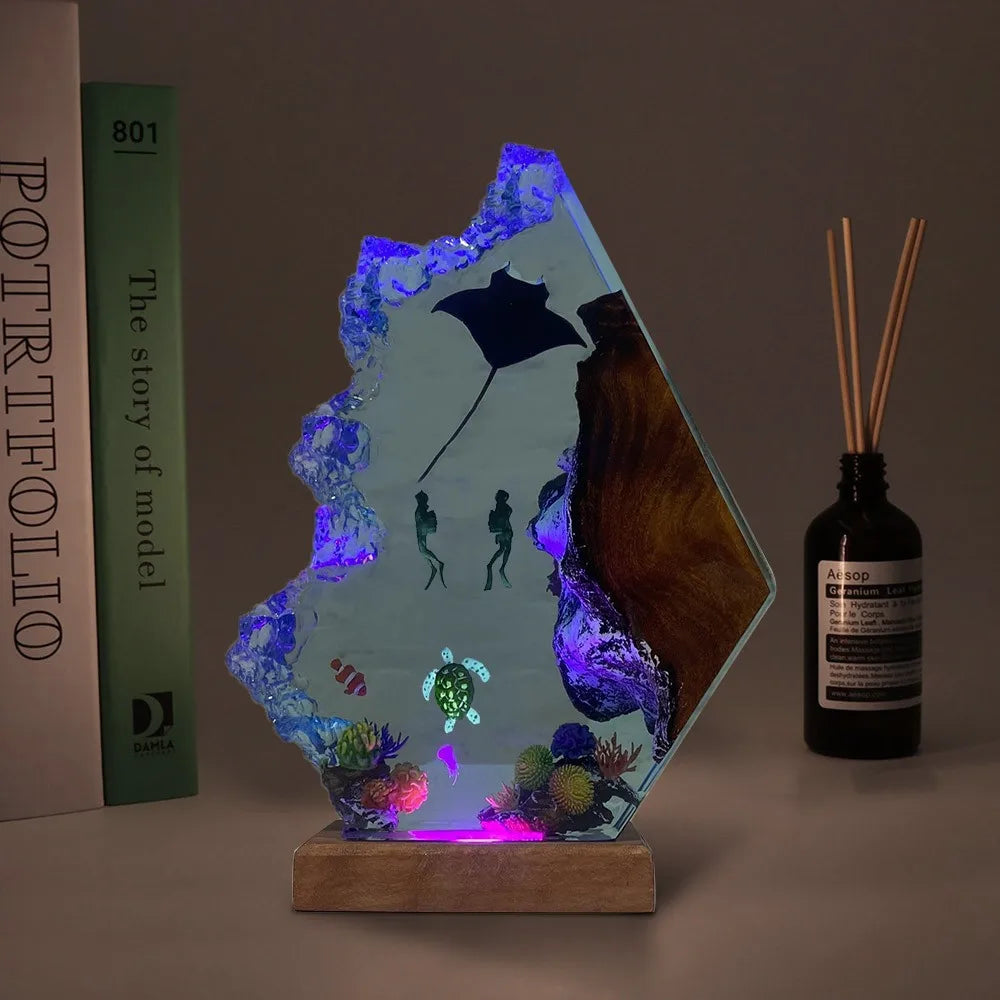 Resinlampa — Manta och Dykare