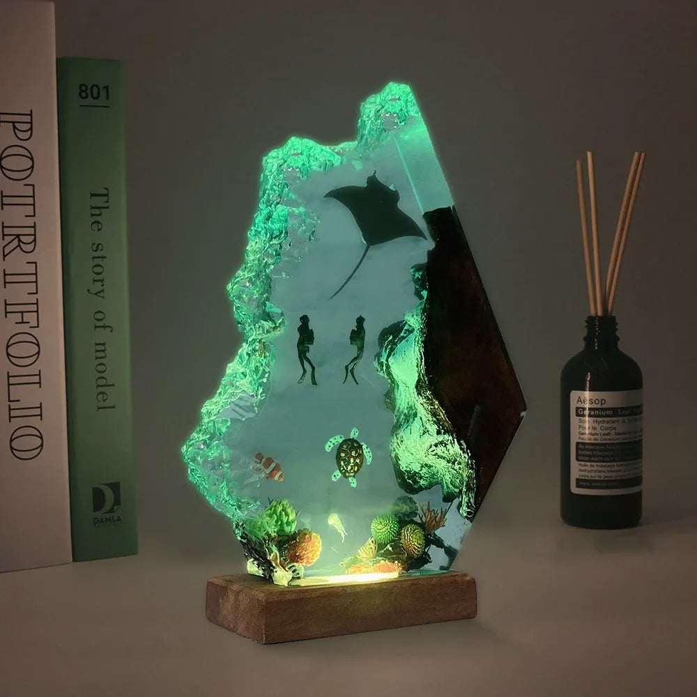 Resinlampa — Manta och Dykare