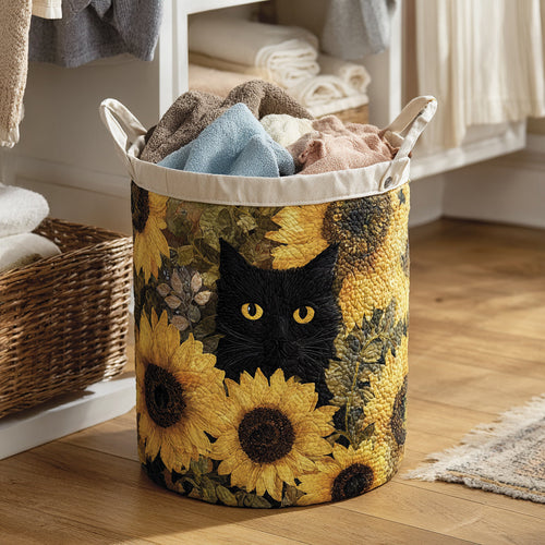 ひまわりブラック猫ランドリーバスケット