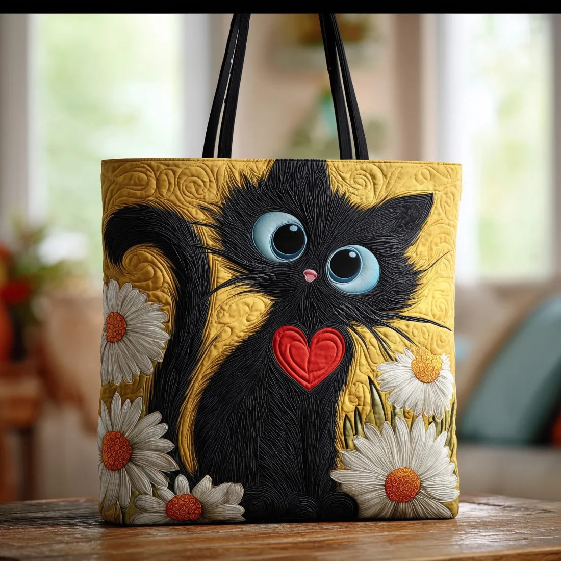 手作りバッグ　黒猫マーガレット